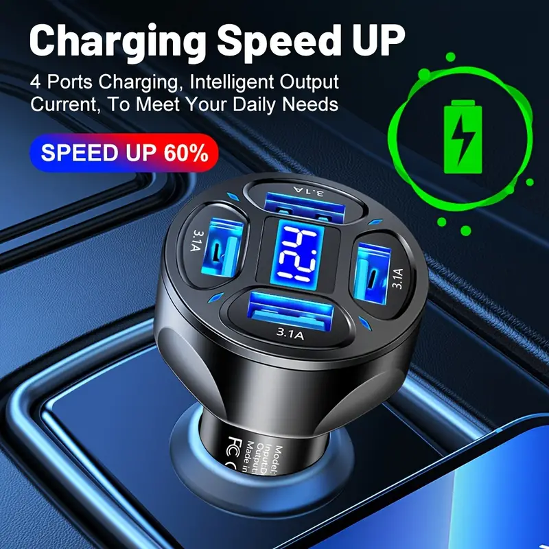 QuadBoost™ autós töltő 4 USB porttal 66W🔥1+1! Rendelj 1-et és kapsz 2-t🔥