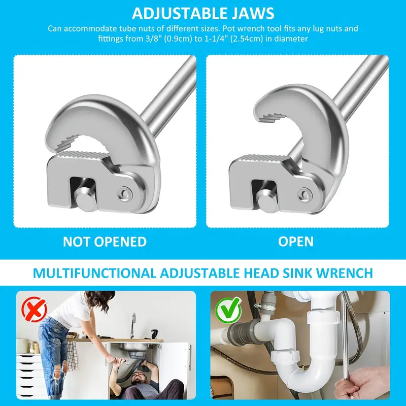 WiteMate™ – Állítható mosogatókulcs csavarmechanizmussal és 180°-ban forgatható fejjel