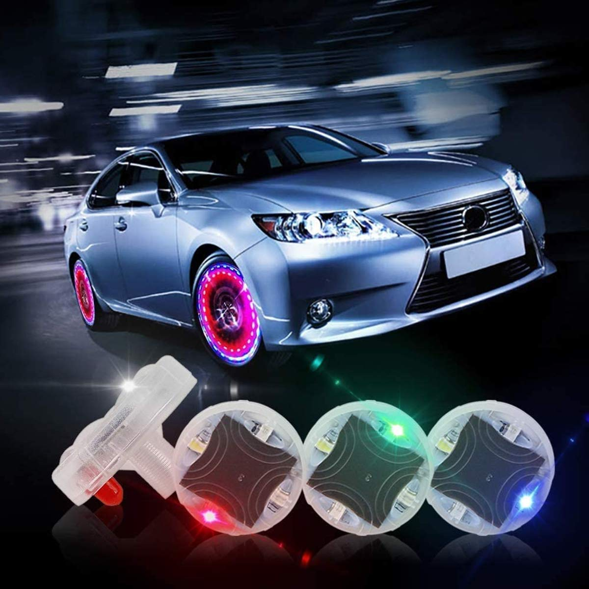 GlowTire™ - 2 db-os napelemes LED-es gumiabroncsszelep-világítás szett