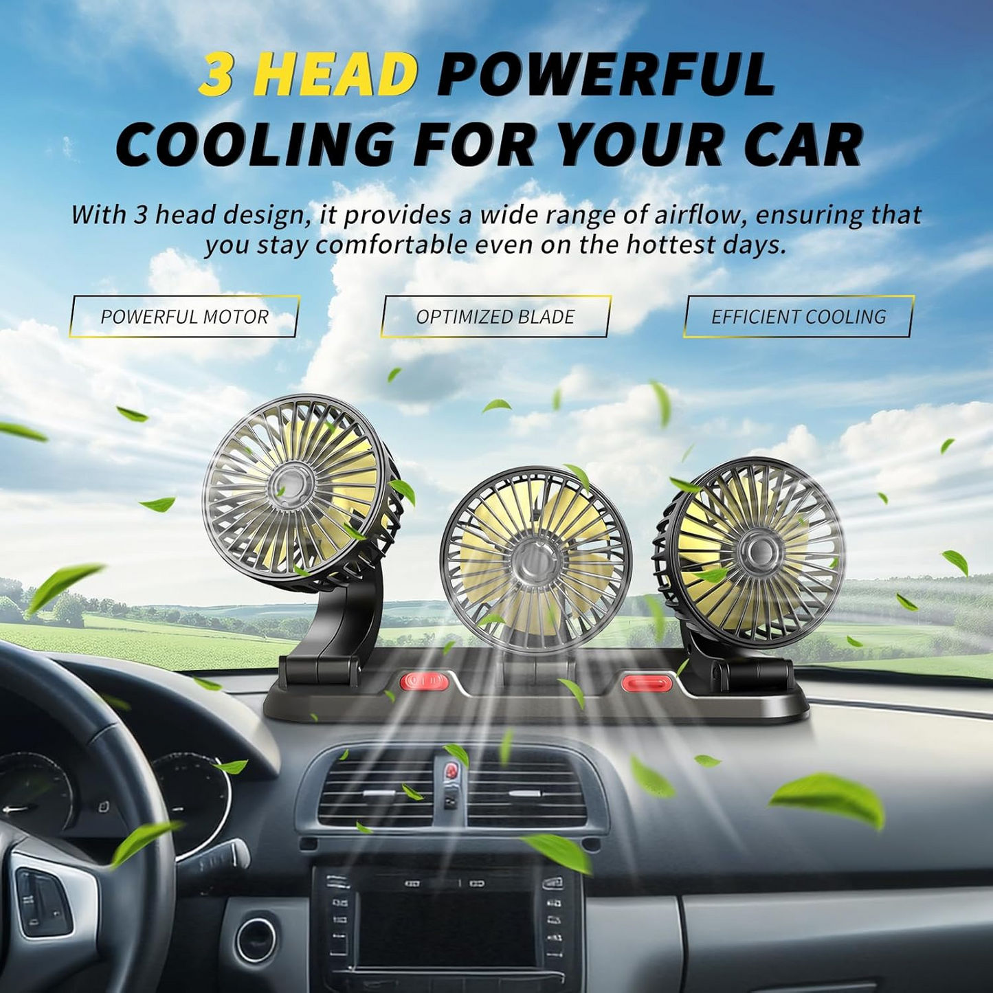 CarCooler Pro™ - Autós ventilátor 3 forgófejjel és parkolólemezzel