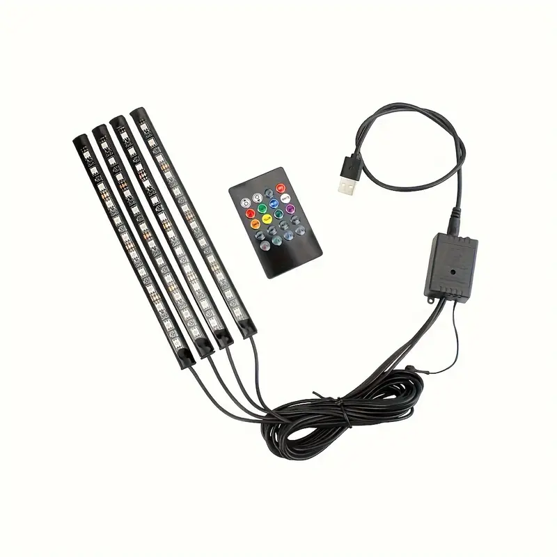 Autós LED RGB szalagkészlet távirányítóval (9 szín)