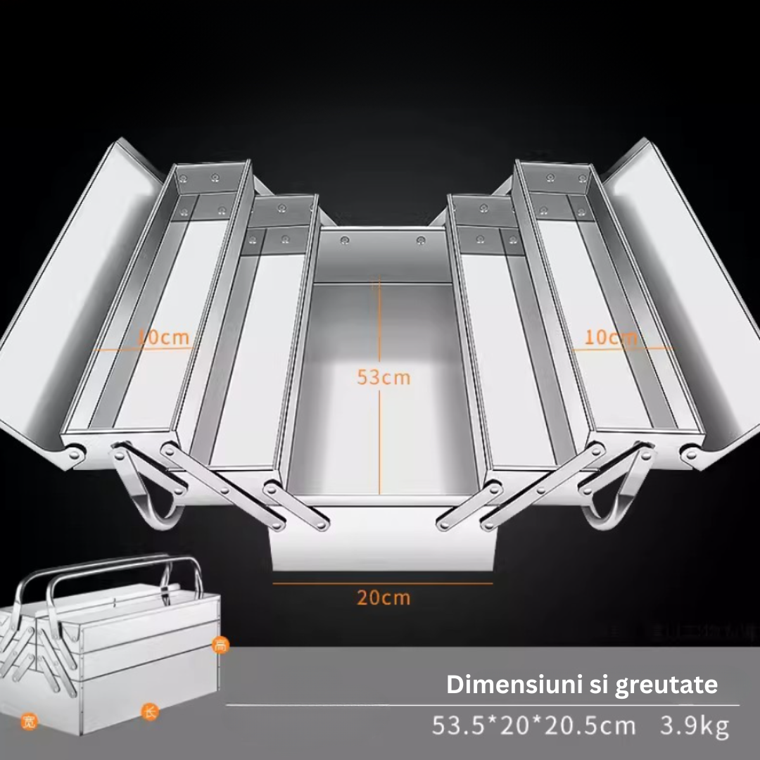 SteelFold Pro – Rozsdamentes acél összecsukható szerszámosláda