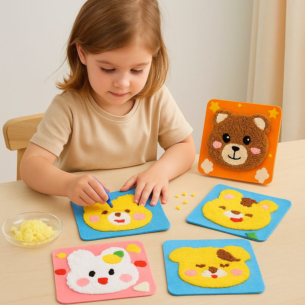 Kreatív barkácskészlet "Stitch Fun" – 6 bolyhos festmény aranyos állatokkal