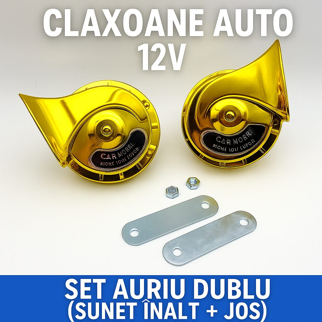 GoldHorn™ – 12 V-os elektromos autó kürtkészlet kettős hangzással (mély + magas)