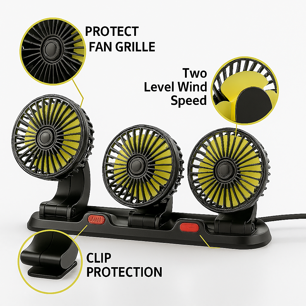 CarCooler Pro™ - Autós ventilátor 3 forgófejjel és parkolólemezzel