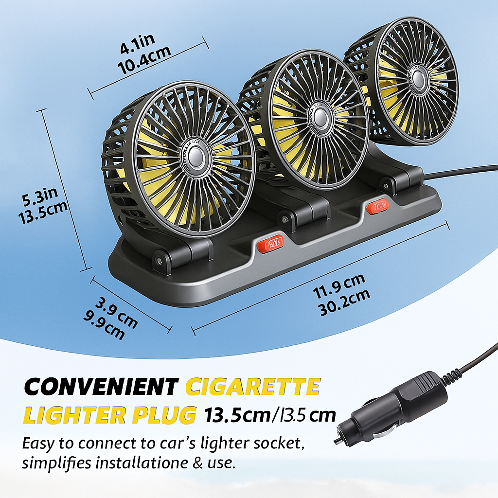 CarCooler Pro™ - Autós ventilátor 3 forgófejjel és parkolólemezzel