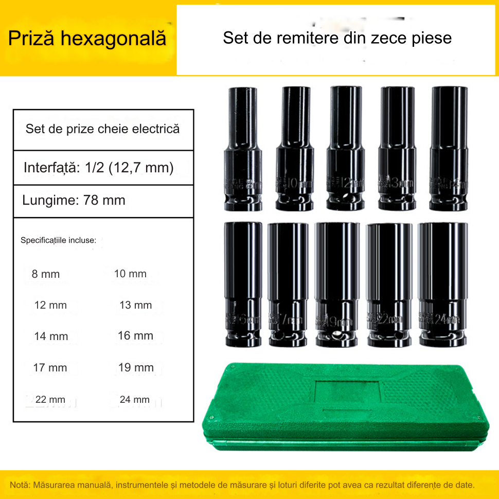 Hatszögletű foglalat készlet, 10-24 mm, 10 darabos készlet