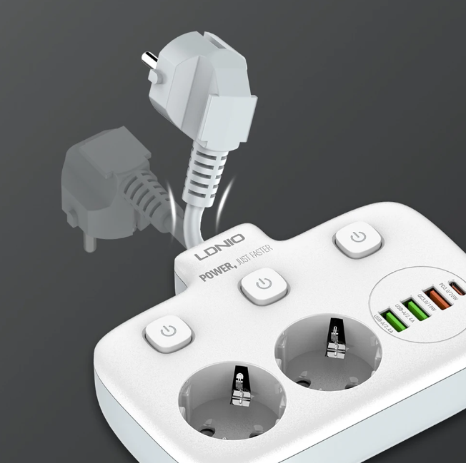 Több aljzat 2 AC aljzattal, 3x USB, USB-C