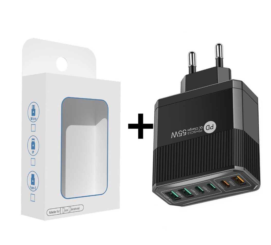 USB töltő 6 porttal, 55W gyorstöltővel