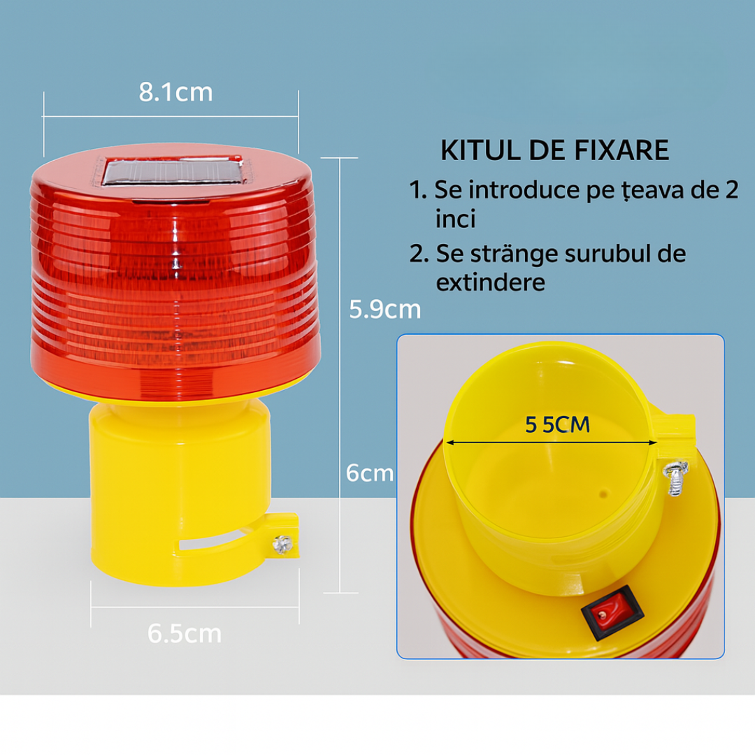 SolarFlash™ - Napelemes LED figyelmeztető lámpa villogó fénnyel