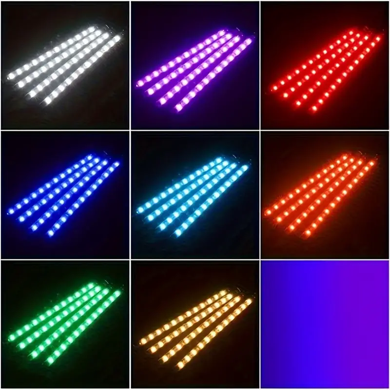 Autós LED RGB szalagkészlet távirányítóval (9 szín)