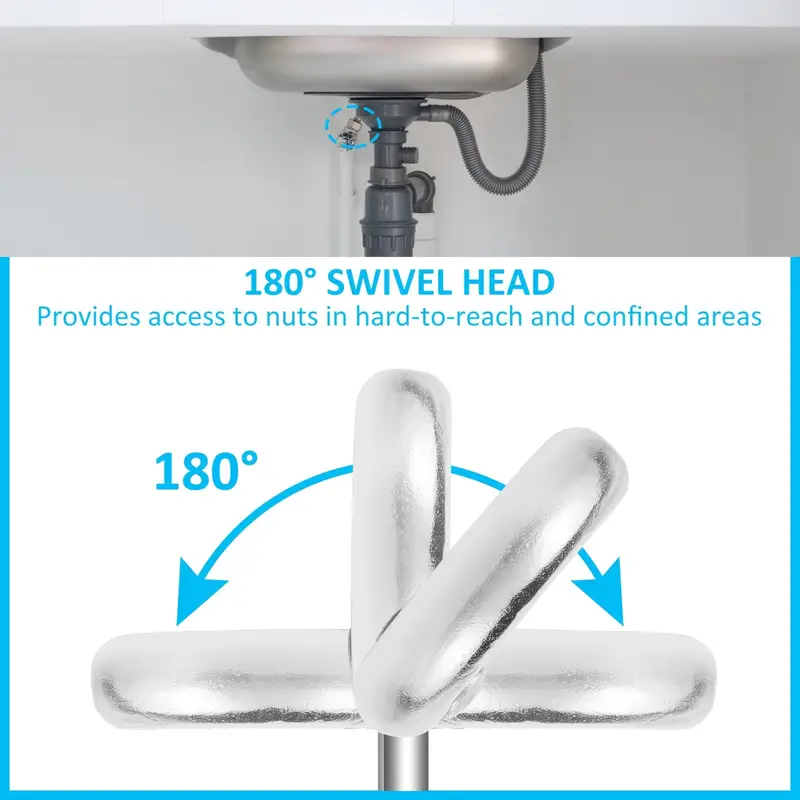 WiteMate™ – Állítható mosogatókulcs csavarmechanizmussal és 180°-ban forgatható fejjel