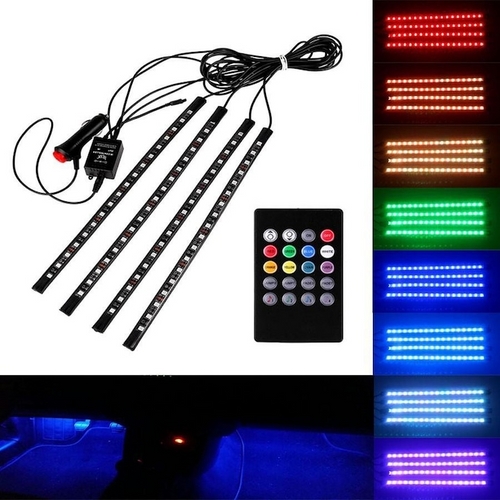 Autós LED RGB szalagkészlet távirányítóval (9 szín)