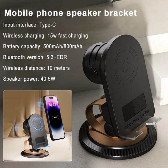 NOVIA™ - Multifunkcionális telefontartó Bluetooth 5.3-mal, vezeték nélküli töltéssel és beépített hangszóróval