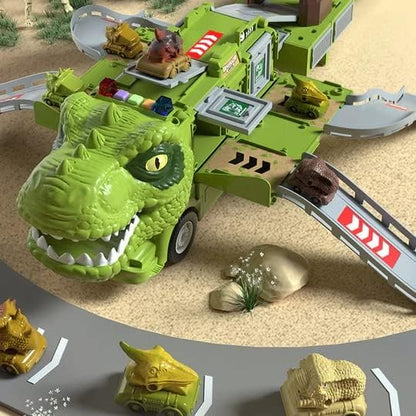 Dinoszaurusz teherautó készlet daruval és lánctalpas