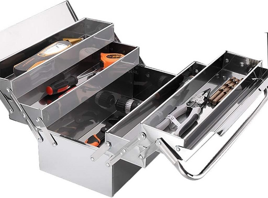 SteelFold Pro – Rozsdamentes acél összecsukható szerszámosláda