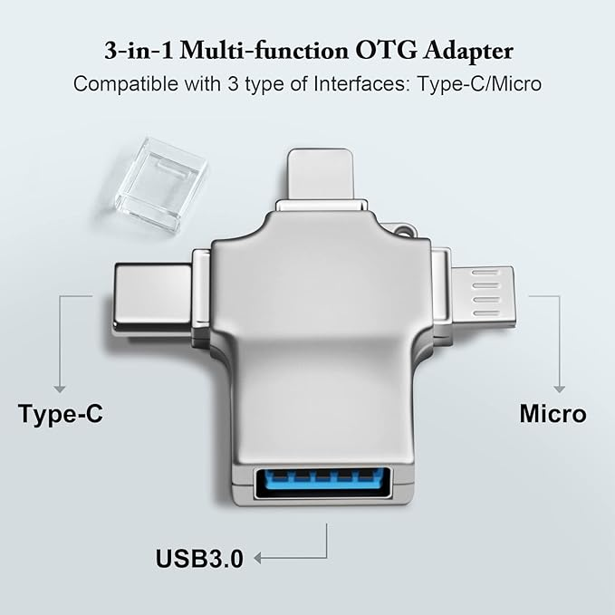 3 az 1-ben USB 3.0 OTG adapter, Micro/USB C-USB adapter, kompatibilis mobiltelefonnal/táblagéppel