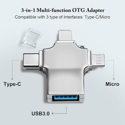 3 az 1-ben USB 3.0 OTG adapter, Micro/USB C-USB adapter, kompatibilis mobiltelefonnal/táblagéppel