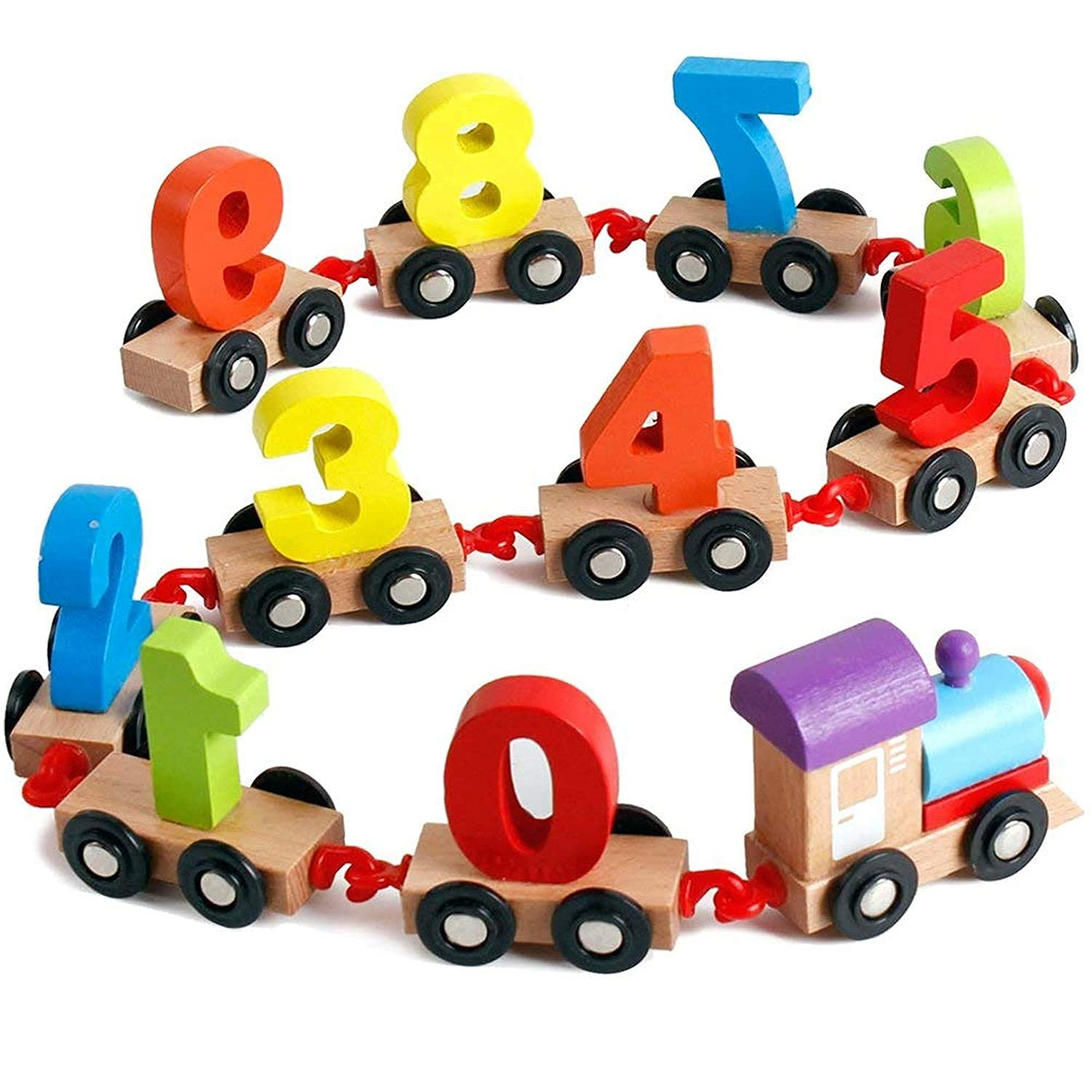 NumericExpress™ színes favonat 0 és 9 közötti számok formájában