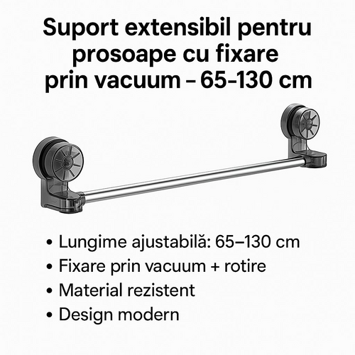 Towelix - Kihúzható törölközőtartó vákuumos tartozékkal – 65-130 cm