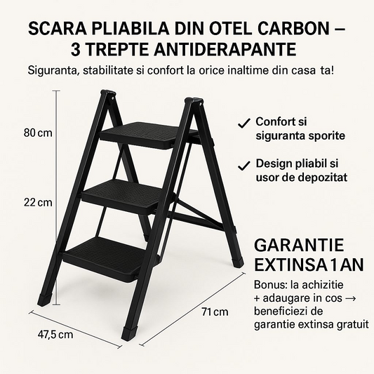 3 lépcsős, csúszásmentes összecsukható létra