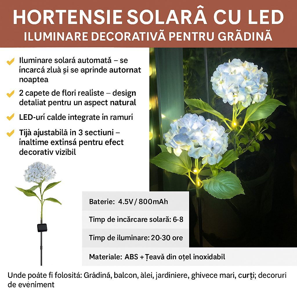 SolarBoom™ - Dekoratív virág napelemes világítással (Hortenzia LED modell)