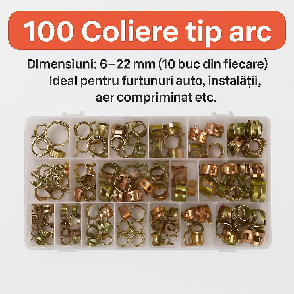 SpringClamp™ - 100 darabos rugalmas fém tömlőbilincs készlet – 6-22 mm átmérő