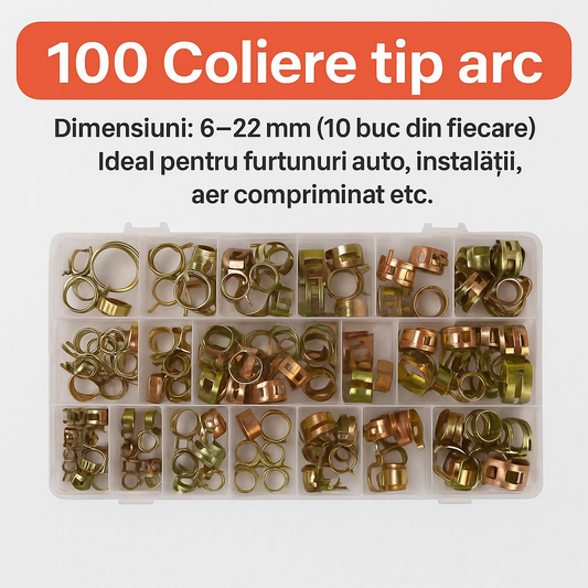 SpringClamp™ - 100 darabos rugalmas fém tömlőbilincs készlet – 6-22 mm átmérő