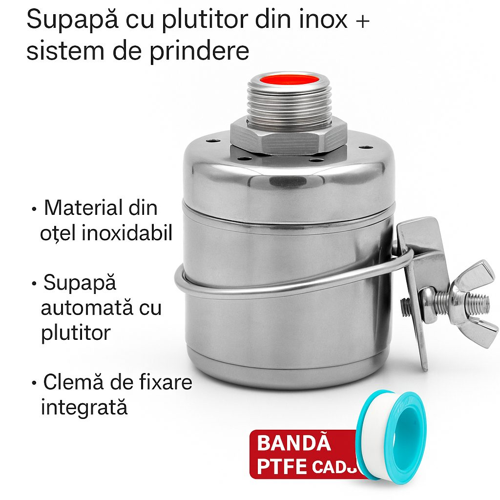 FloatValve™ – Rozsdamentes acél úszószelep + rögzítőrendszer
