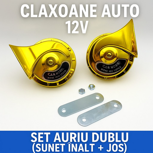 GoldHorn™ – 12 V-os elektromos autó kürtkészlet kettős hangzással (mély + magas)