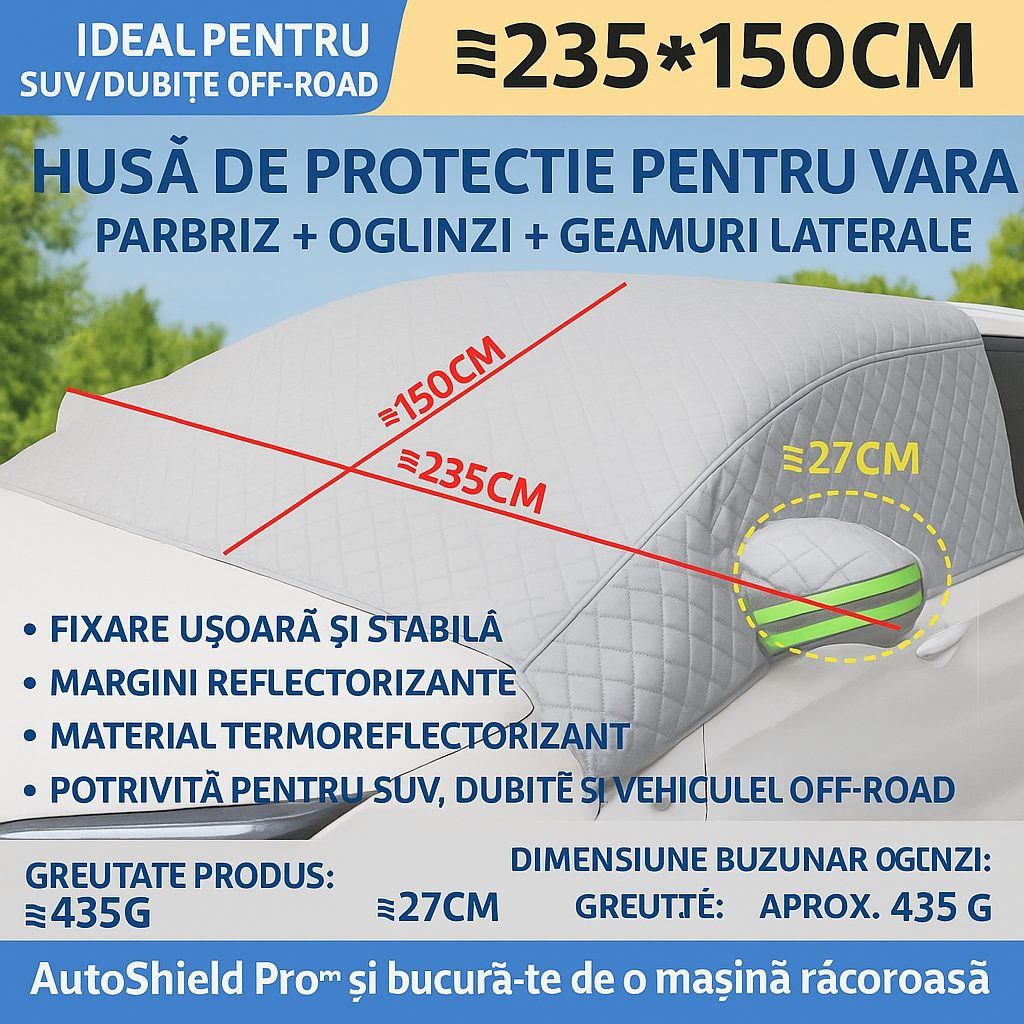 AutoShield Pro™ – Napvédő huzat szélvédőre és oldalsó ablakokra (235 x 150 cm)