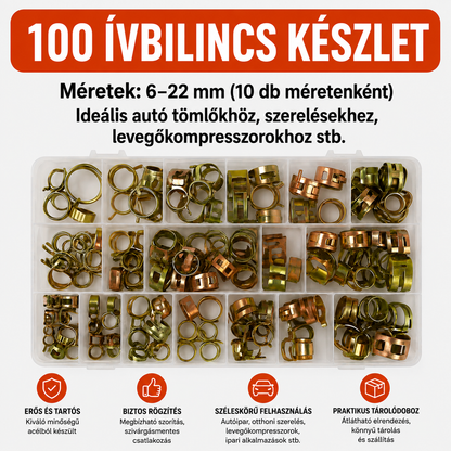 SpringClamp™ - 100 darabos rugalmas fém tömlőbilincs készlet – 6-22 mm átmérő