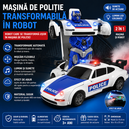 PoliceBot™ – Átalakuló rendőrautó fényekkel, hangokkal és füsthatással