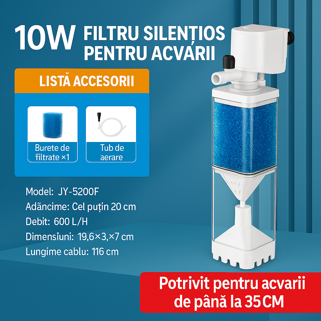AquaSilence™ - Csendes akváriumszűrő szivattyúzással és oxigénellátással 10W
