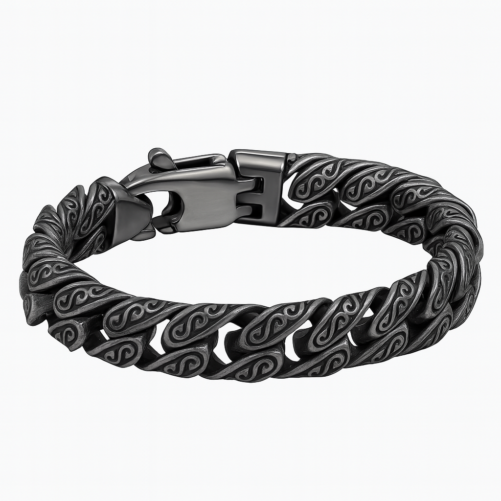 IronWeave™ – Férfi masszív karkötő faragott mintával