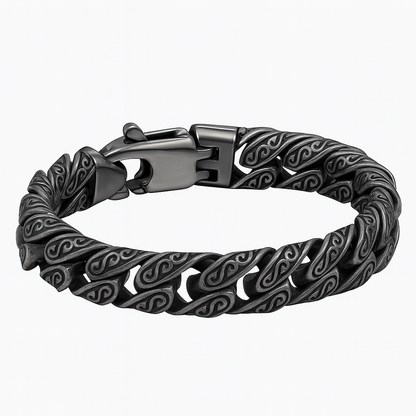 IronWeave™ – Férfi masszív karkötő faragott mintával