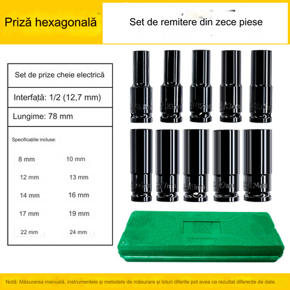 Hatszögletű foglalat készlet, 10-24 mm, 10 darabos készlet