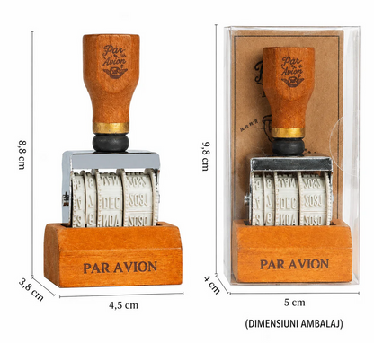 DateMate™ - Vintage állítható dátumbélyegző fa tartóval