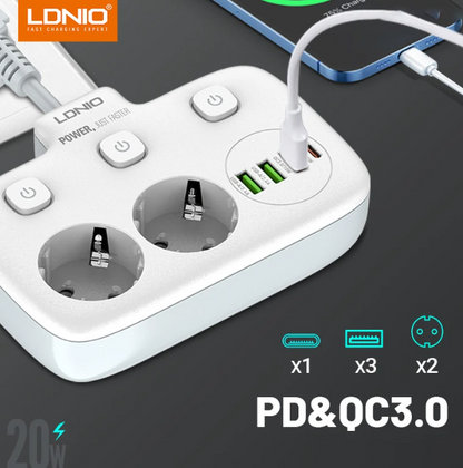Több aljzat 2 AC aljzattal, 3x USB, USB-C