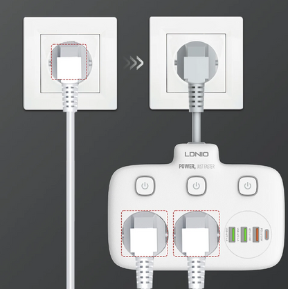 Több aljzat 2 AC aljzattal, 3x USB, USB-C