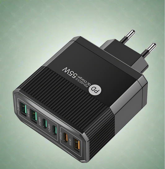 USB töltő 6 porttal, 55W gyorstöltővel