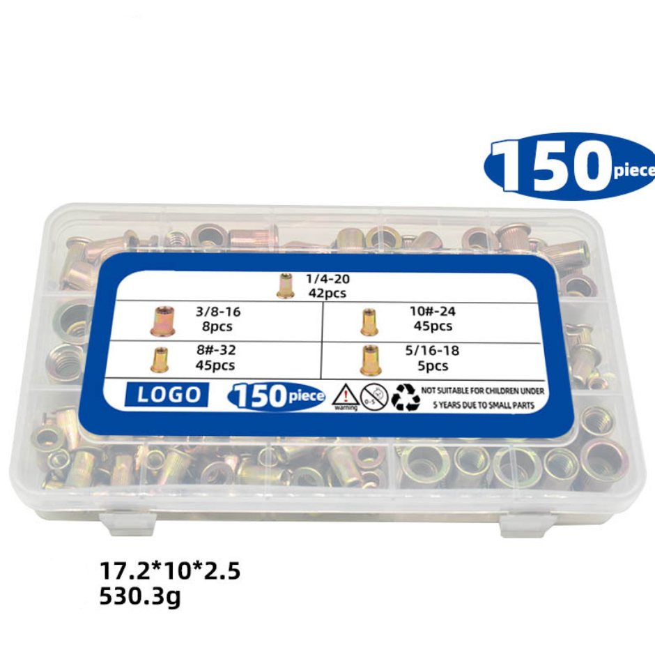 RivetMaster™ - 150 darabos menetes szegecsanya készlet, lapos fejű M3 M4 M5 M6 M8