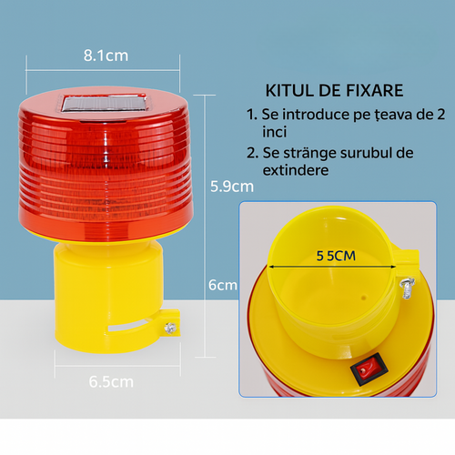 SolarFlash™ - Napelemes LED figyelmeztető lámpa villogó fénnyel