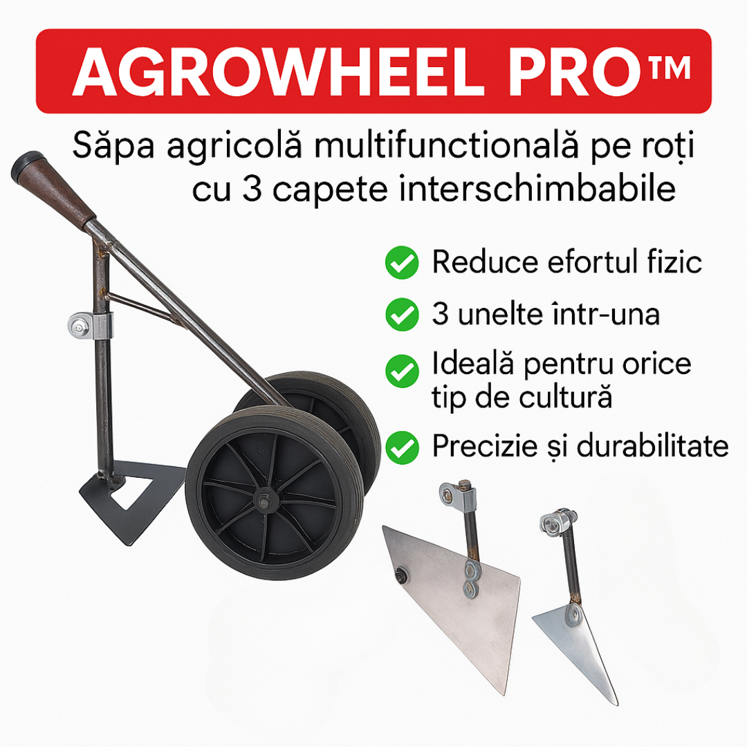 AgroWheel Pro™ – Multifunkcionális mezőgazdasági kapa kerekeken 3 cserélhető fejjel