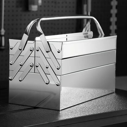 SteelFold Pro – Rozsdamentes acél összecsukható szerszámosláda