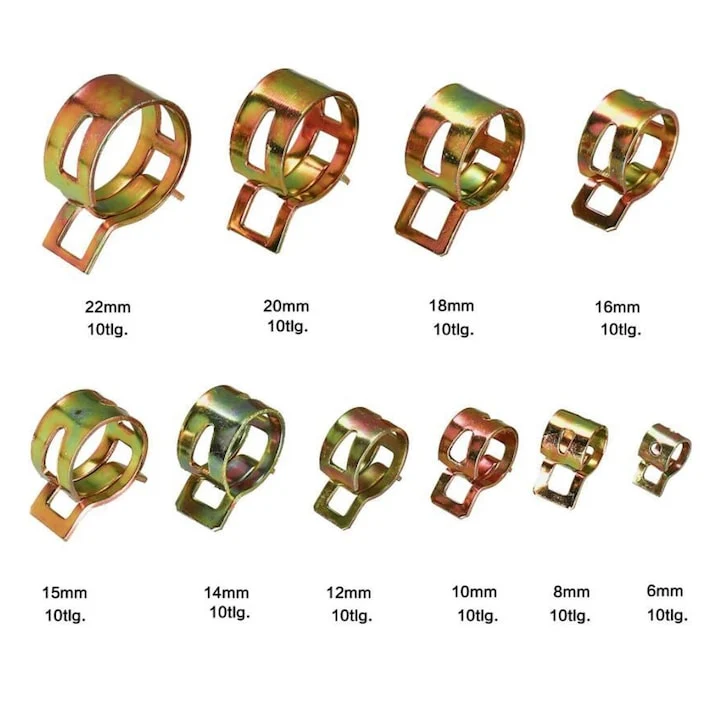 SpringClamp™ - 100 darabos rugalmas fém tömlőbilincs készlet – 6-22 mm átmérő
