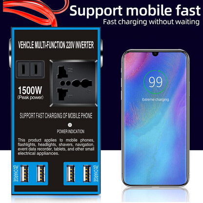 Autós inverteres aljzatos töltő ABS DC 12V - DC 220V 1500w