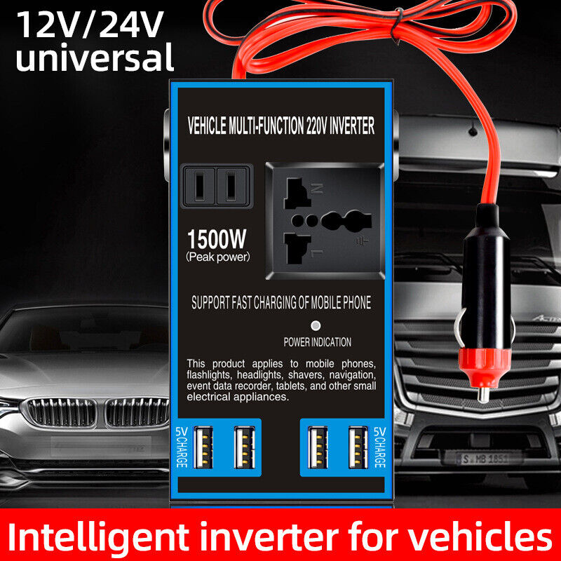 Autós inverteres aljzatos töltő ABS DC 12V - DC 220V 1500w