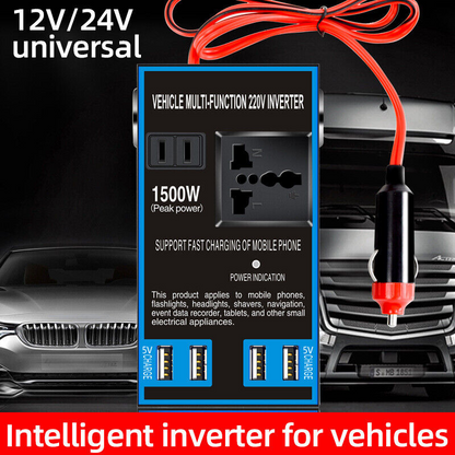 Autós inverteres aljzatos töltő ABS DC 12V - DC 220V 1500w