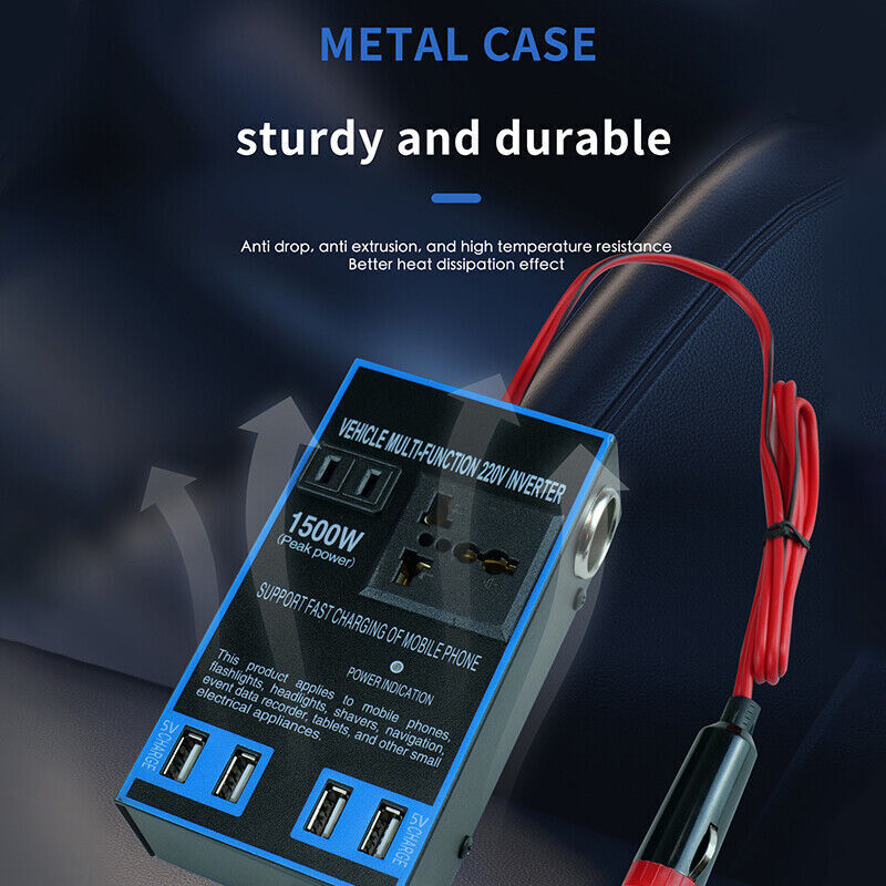 Autós inverteres aljzatos töltő ABS DC 12V - DC 220V 1500w